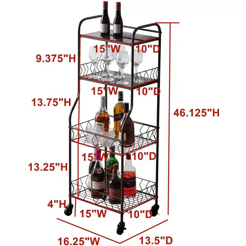 4-Tier Rolling Baker's Rack Serving Cart with Wood Veneer Shelves & Locking Wheels, White