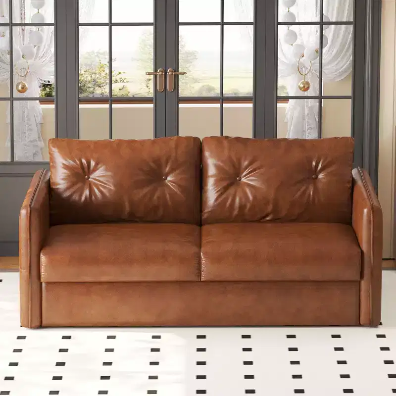63 Modern Faux Leather Pull-Out Sleeper Sofa, 2-in-1 Loveseat Bed for Small Spaces Gaoyangjiaju