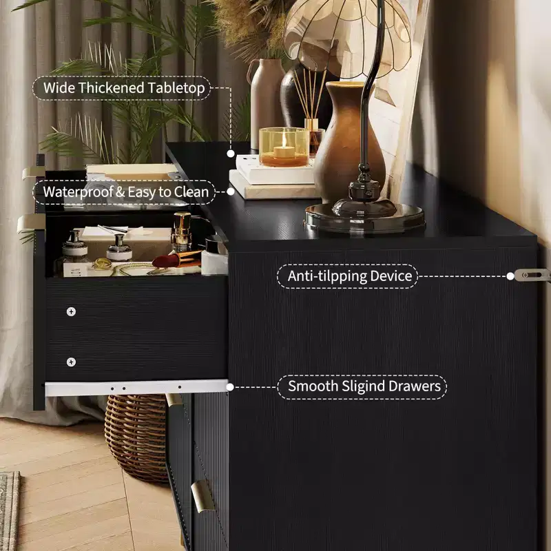 Fluted Dresser for Bedroom with 6 Drawers, Wooden Chest of Drawers, Modern Dressers with Metal Handle for Living Room,Hallway