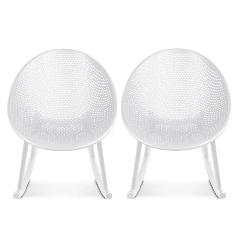 Set of 2 Mid-Century Modern Plastic Rocking Lounge Chair Plastic Legs with Breathable Egg Shaped Seat for Indoor/Outdoor