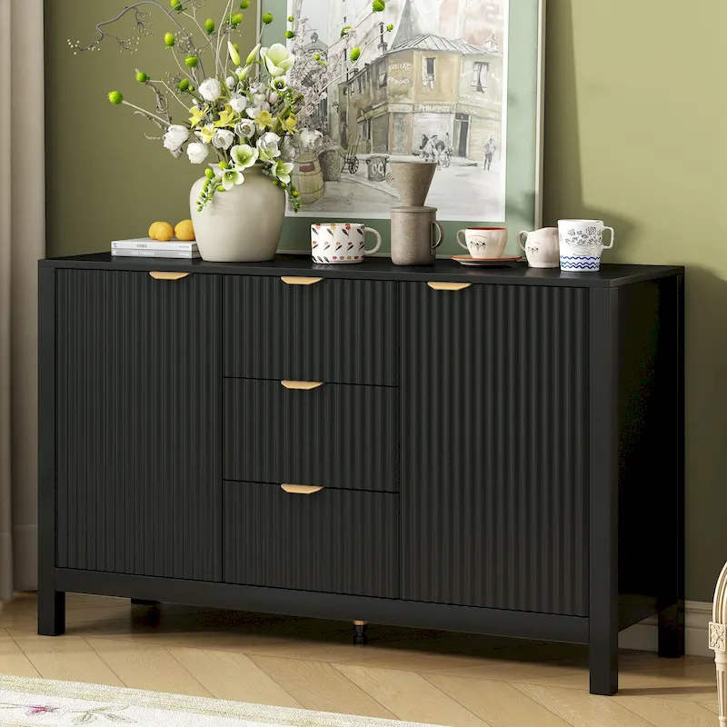 Black / White / Cyan Entryway Storage Cabinet with Drawers – 1-Person Assembly