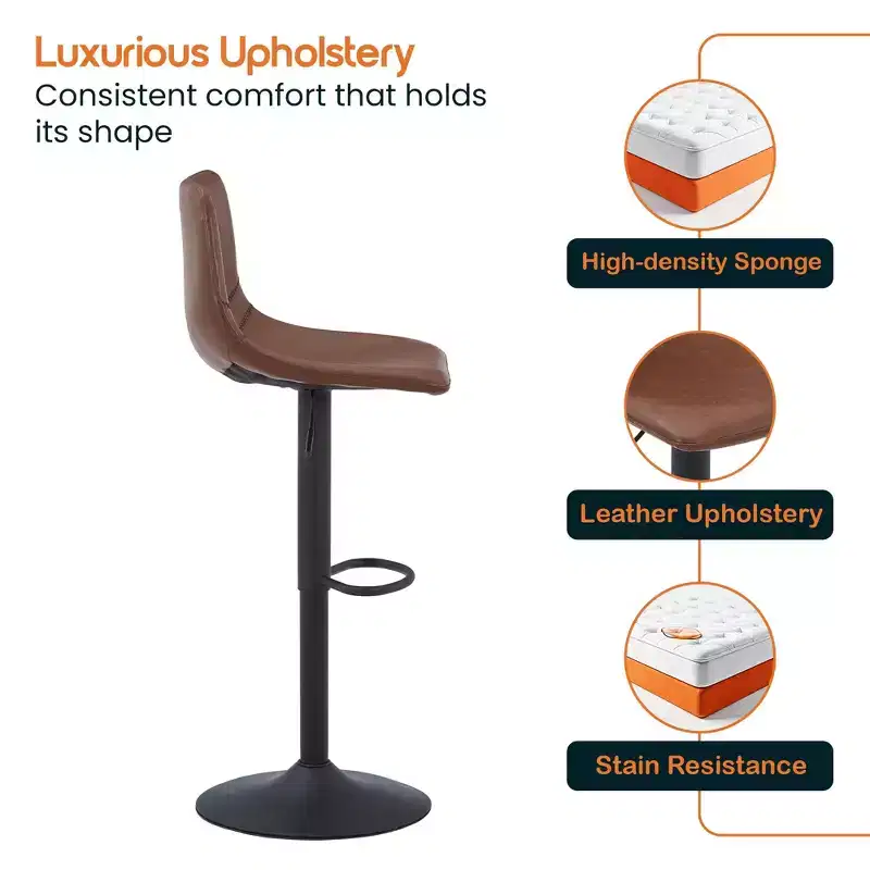 Adjustable Swivel Bar Stool Set of 2 Faux Leather Footrest Counter Height Kitchen