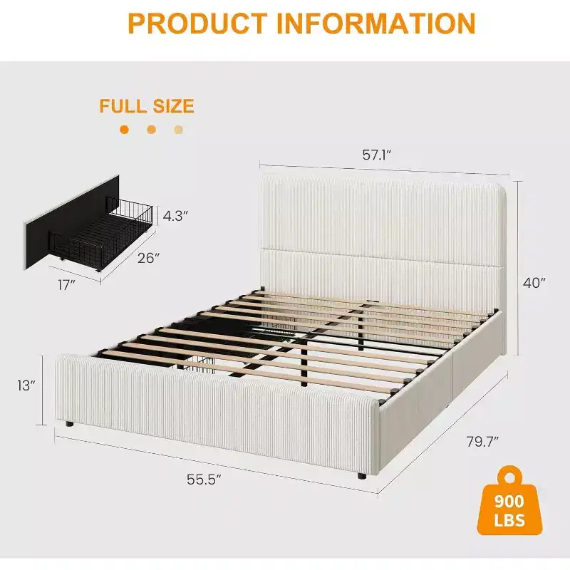 Bed Frame with Headboard, PU Upholstered Platform Bed with Storage Drawers, No Box Spring Needed, Noise-Free, Easy Assembly