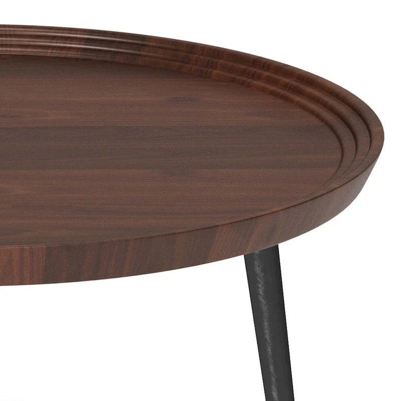 Modern Industrial Round Coffee Table with Solid Acacia Wood Top