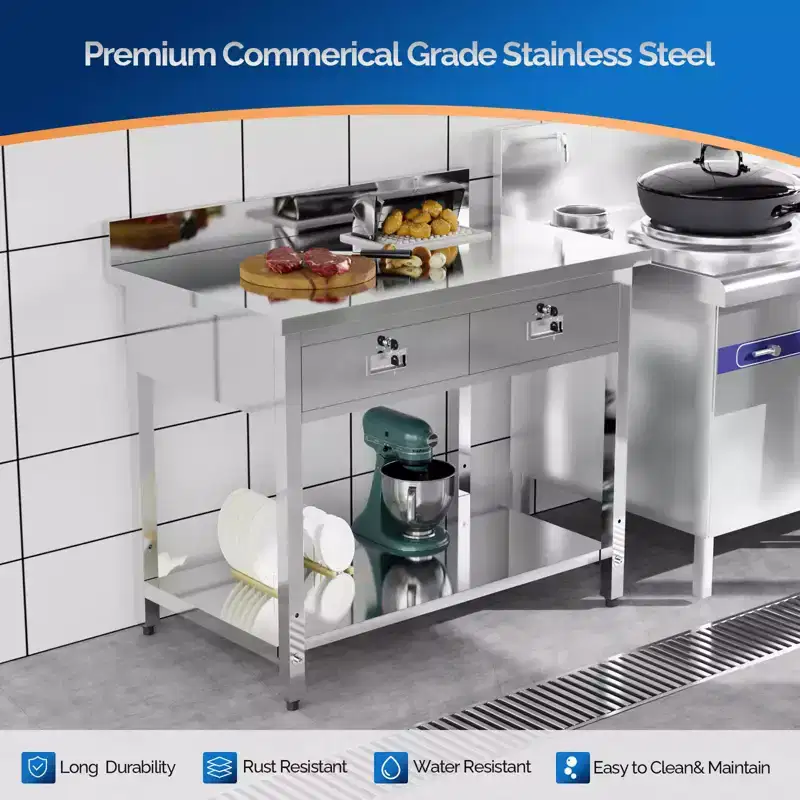 42'' x 26'' Stainless Steel Table for Prep & Work with Drawer for Kitchen Restaurant