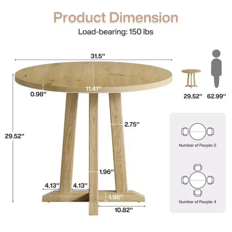 GDFStudio Ashton Modern 31.5 Round Wood Dining Table