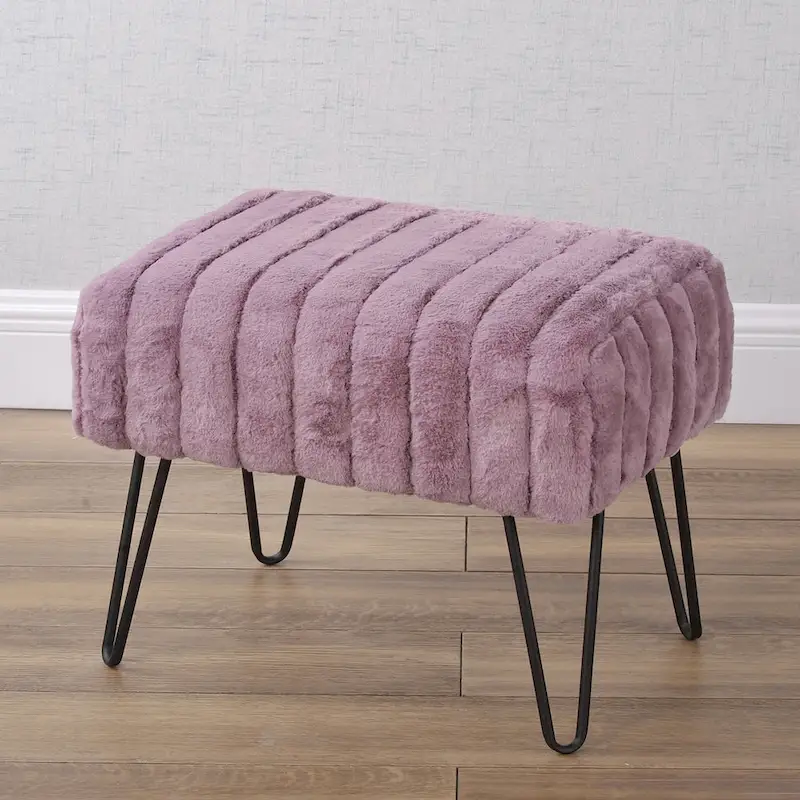 Faux Fur Ottoman Bench, Striped, 1-Person