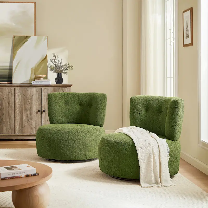 Yellow / White / Green / Caramel Flannel Swivel Accent Chair, Armless, Single Seat