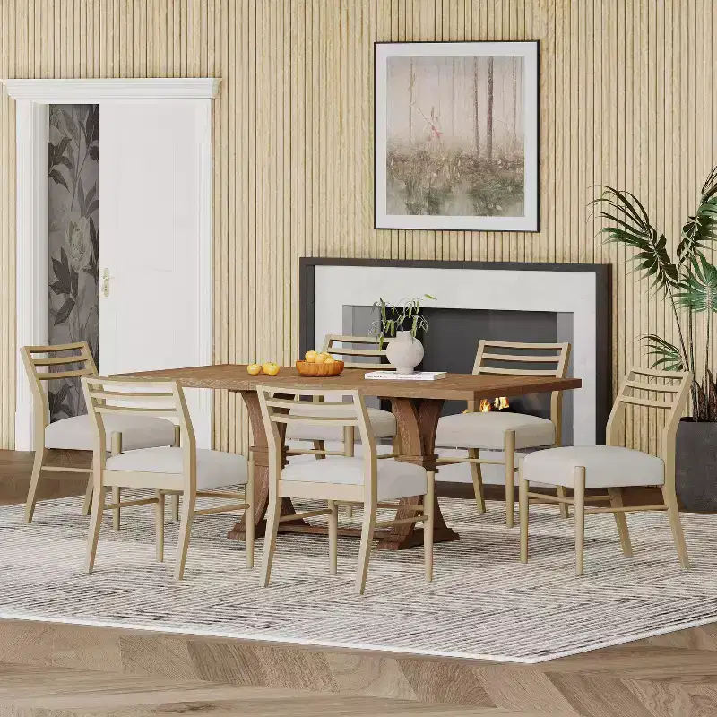 Christopher Knight Home 7pc Fernleaf Upholstered Expandable Dining Set Natural Brown/Light Ash/Light Beige Tweed