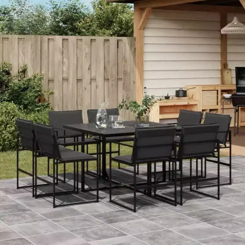 vidaXL 9 Piece Patio Dining Set with Cushions Black Textilene