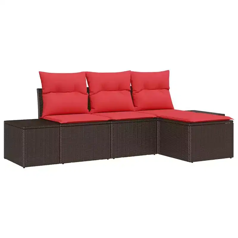 vidaXL Garden Sofa Set 4 pcs Brown Poly rattan - Brown