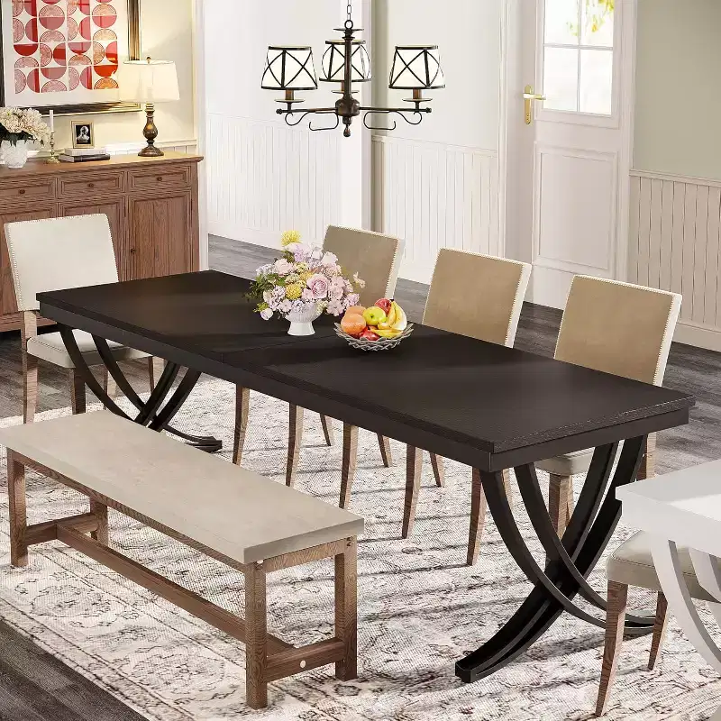 78-inch Rectangular Dining Table for 6-8, Large Wood Farmhouse Dinner Table with Heavy Duty Metal Legs