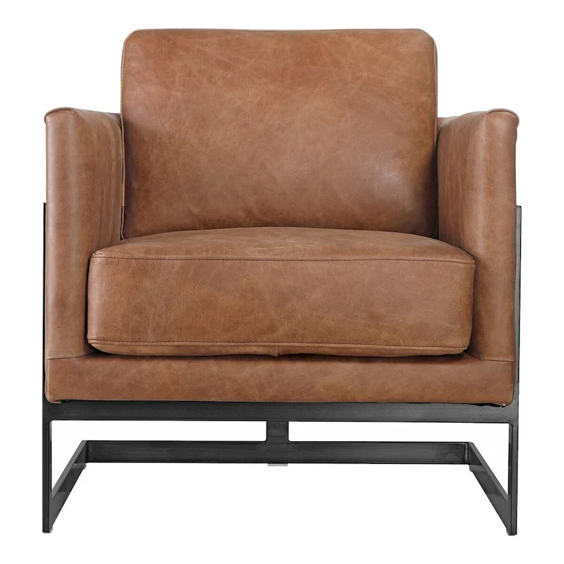 Industrial Cappuccino Leather and Iron Club Chair