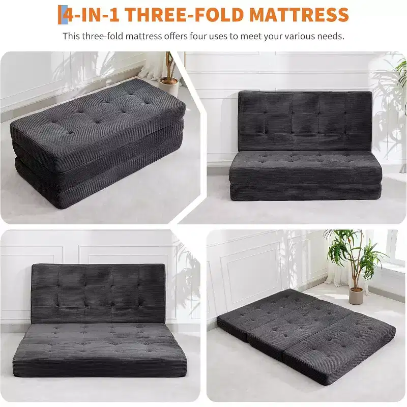 39x75 Tri-Fold Memory Foam Sofa Bed  6 Tufted Mattress
