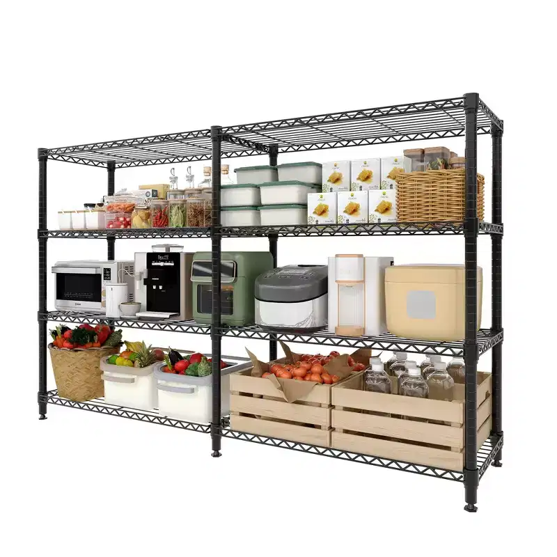 4-Tier Heavy Duty Metal Storage Shelving Unit – L-Shape or Horizontal Setup