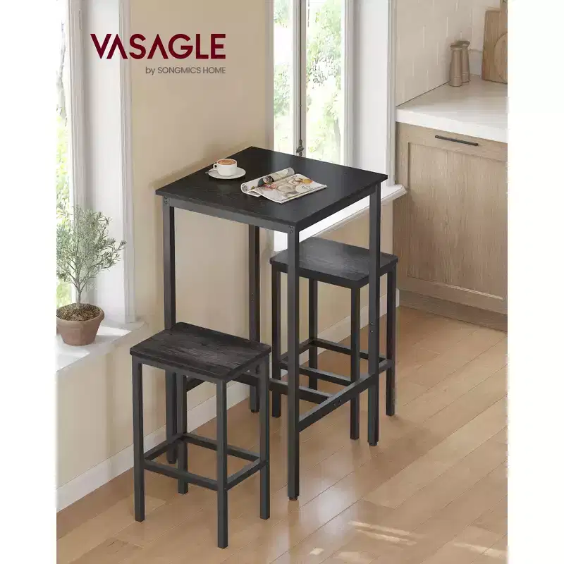 Bar Table, Small Kitchen Dining High Top Pub Cocktail Table, Sturdy Metal Frame, for Narrow Spaces, Easy to Assemble