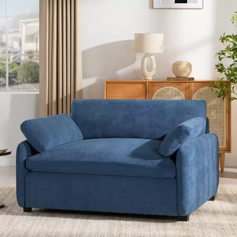 Oversized Chenille Single Sofa Chair with Deep Seat and Throw Pillows