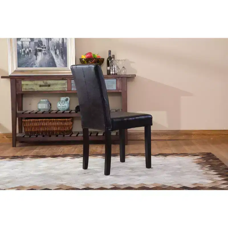 Okak Urban Style Dining Chairs Parson Chairs Set of 2, Faux Leather Upholstery with UV-Resistant, Solid Wood Espresso Legs & Slim Back