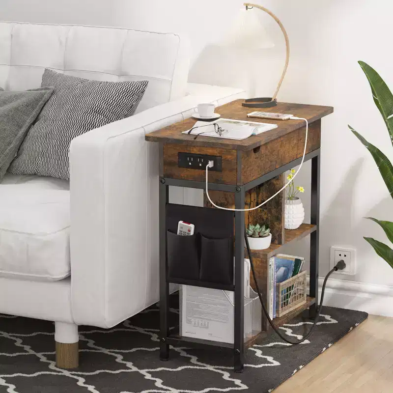 Metal & Stone End Table with USB Ports and Outlets