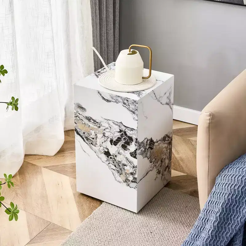 Fun little toys brand Elevate your living space with this modern MDF coffee table, which showcases white marble textured patterns.