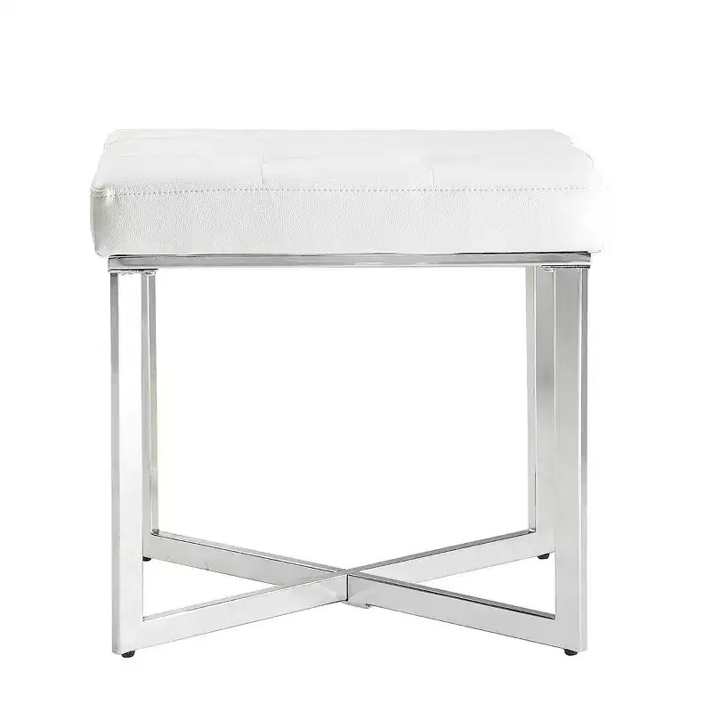 Carolina Living Julia Vanity Bench White/Chrome: Chrome X Base, Padded, Modern Design