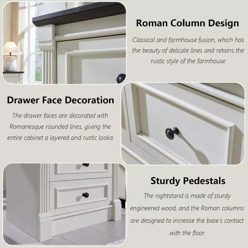 26 Nightstand with Charging, 23.6 Farmhouse Table Open Shelf & 2 Drawers
