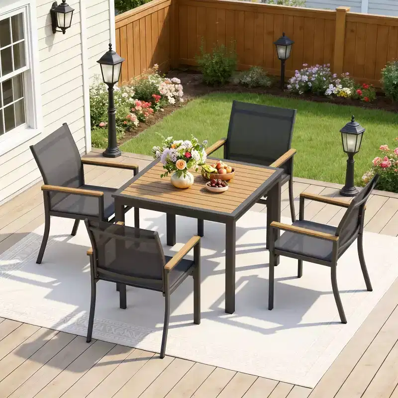 Heynemo 5-Piece Aluminum Patio Dining Set, 4 Outdoor Chairs with Square Patio Table for Deck, Garden