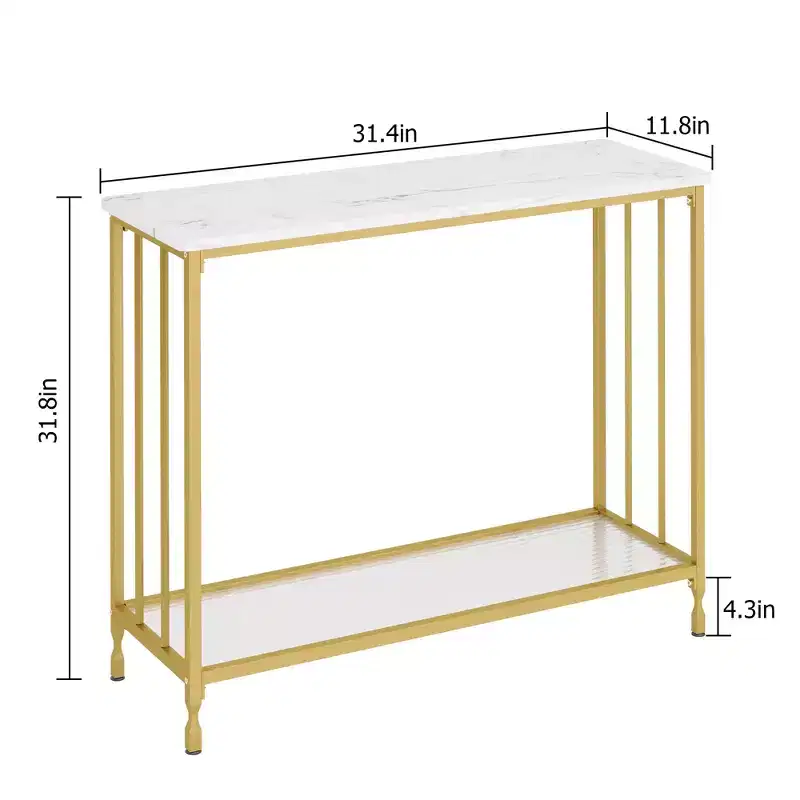 33.5in Wide Console Table, Narrow Entryway Table, Narrow Console Table, Behind Couch Table, End Table with Glass Shelf and Metal Frame