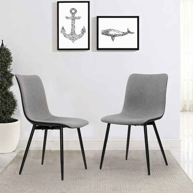 Mid-Century Modern Fabric Dining Chair with Metal Legs, Set of 4 - Gray