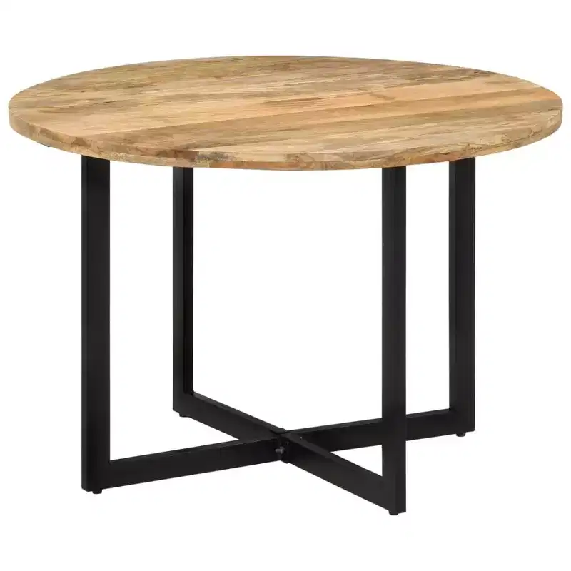 vidaXL Mango Wood Dining Table with Powder-Coated Iron Frame - Retro Style Versatile Dinner Table, 43.3 Diameter