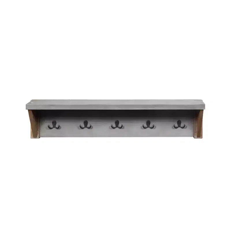 Alaterre Furniture 40" Davenport Coat Hook with Shelf Light Amber: Modern Tiered Wall Mounted Rack, 5 Hooks, Wood Frame