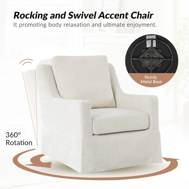 Stan Farmhouse Slipcover Rocking Swivel Chair Set of 2 by HULALA HOME