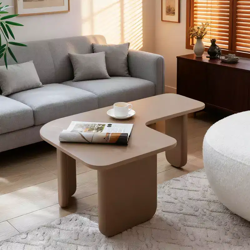 35 L-Shape Modern Coffee Table Khaki Green Paint Multi-Layer Corner White