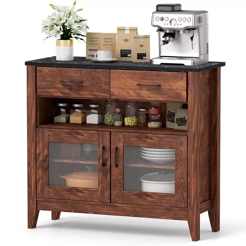 Costway Buffet Sideboard w/ 2 Drawers 1 Open Compartment 2 Doors 2 Adjustable Shelves