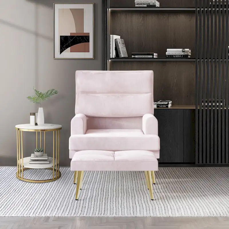 CraftPorch Modern Gold Legs Velvet Accent Chair with Ottoman