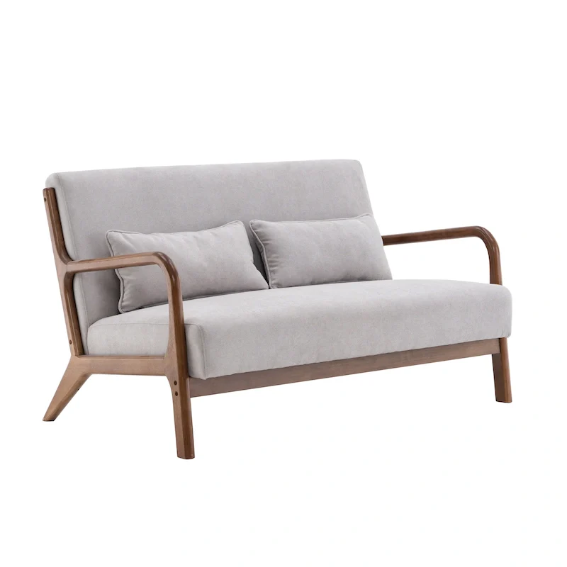 Porthos Home Juno Fabric Loveseat Small Couch Sofa with Pillows, Rubberwood Frame