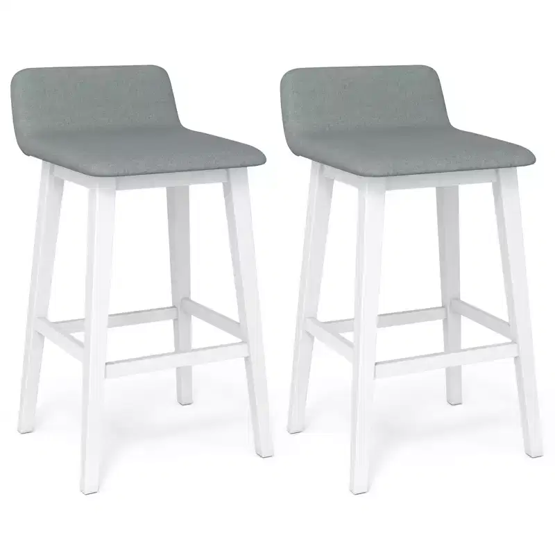 29-Inch Upholstered Barstools with Low Back, Footrest & Wood Legs for Kitchen Island