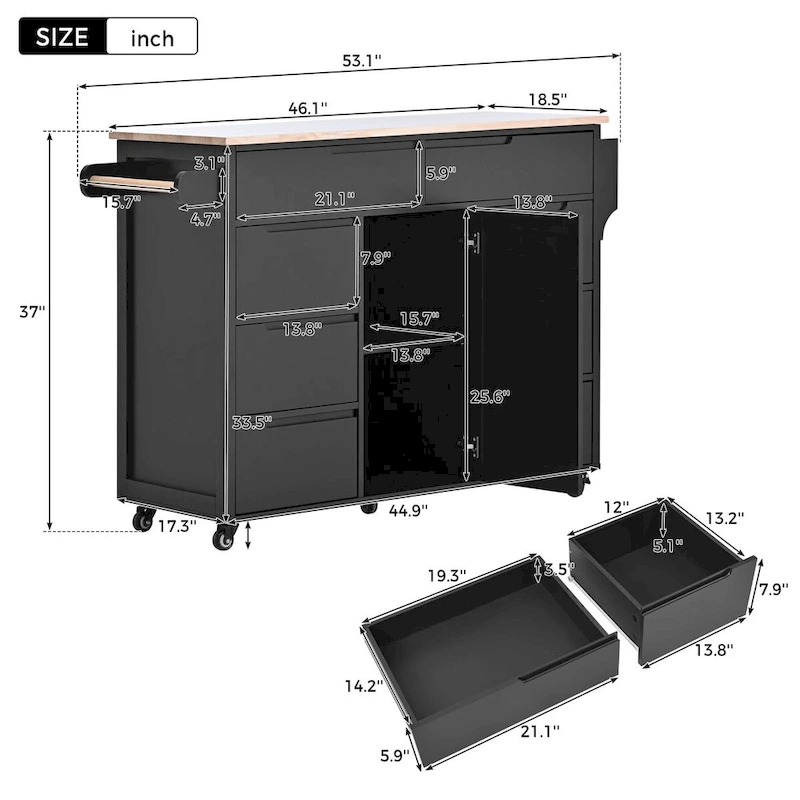 8 Drawer Rubber Wood Kitchen Island