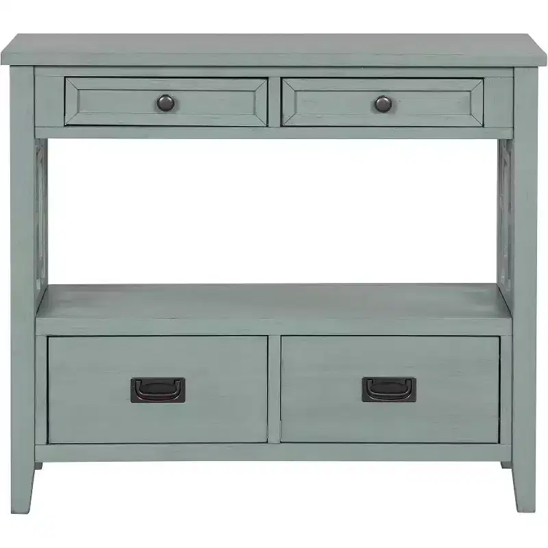 36-Inch Farmhouse Style Console Table with 4 Drawers, Green Buffet Cabinet with Storage Shelf, Sofa Table for Entryway, Hallway, Rustic Design