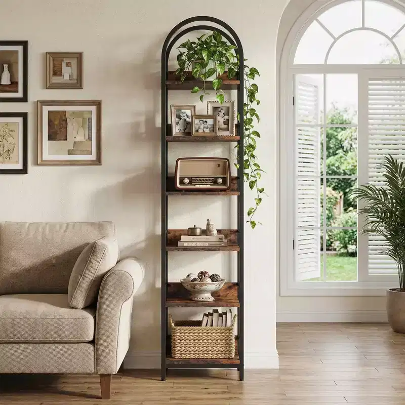 MAYEERTY 6-Tier Arched Corner Bookshelf, 78.7 Tall Curved Top Storage Bookcase