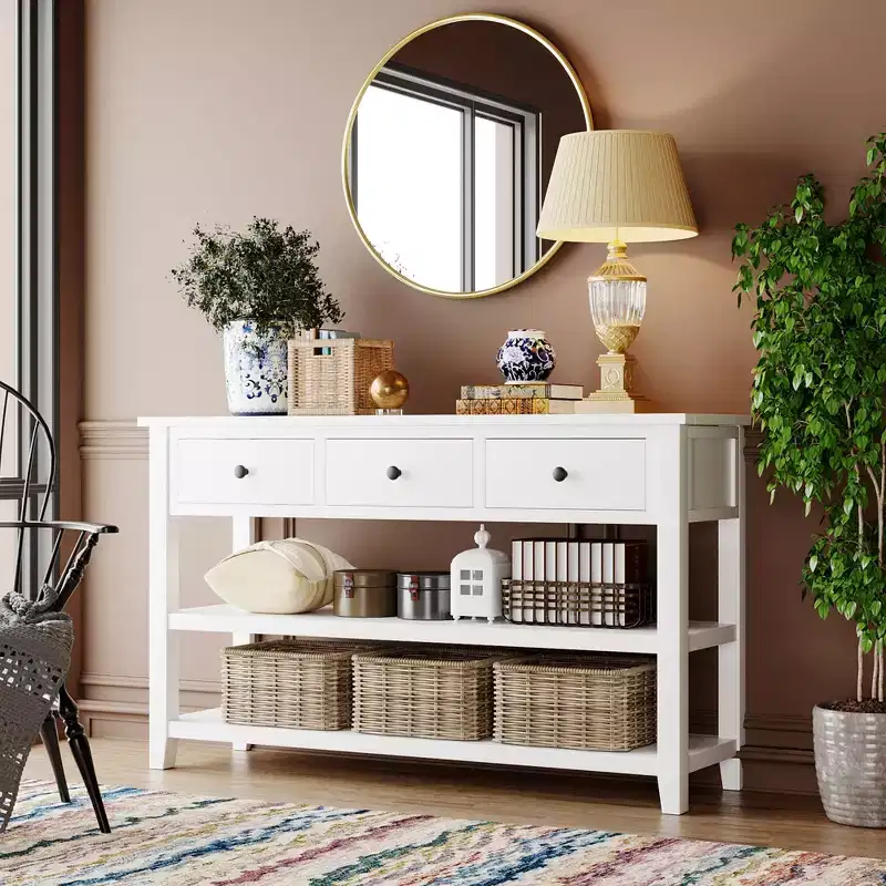 GDFStudio Peggy 50 Console Table with Drawers and Open Shelves