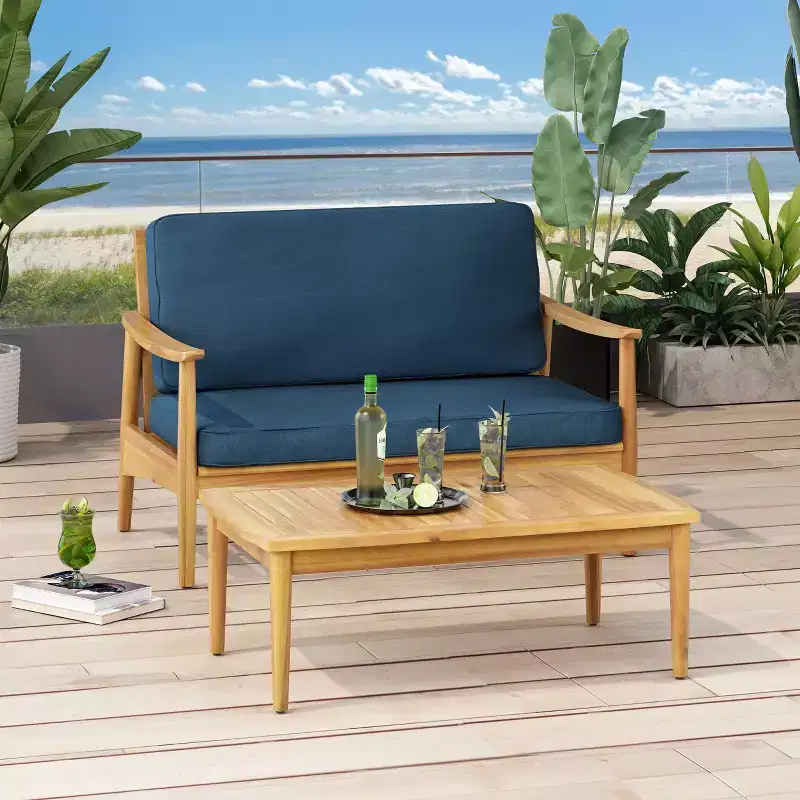 Christopher Knight Home Willowbrook Outdoor Acacia Wood Loveseat and Coffee Table