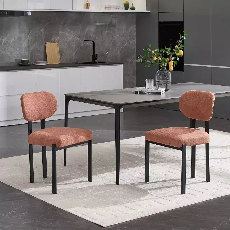 Upholstered Boucle Dining Chairs Set of 2 – Multiple Colors, Metal Legs