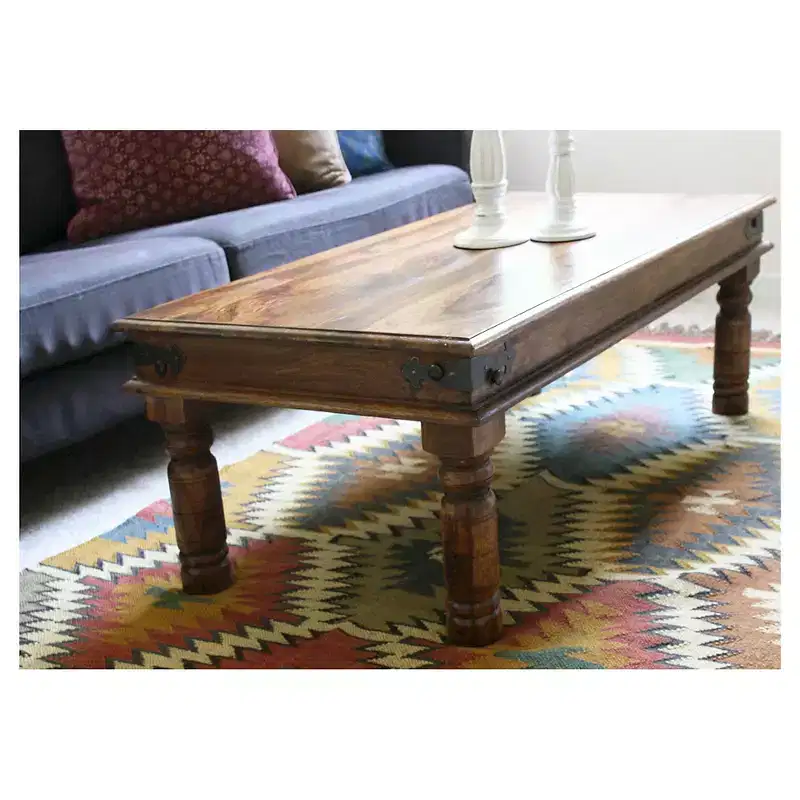 Handcrafted Thakat Rustic Coffee Table - (16H x 43W x 24D) - Natural - Timbergirl: Solid Indian Rosewood, Dry Dust Care