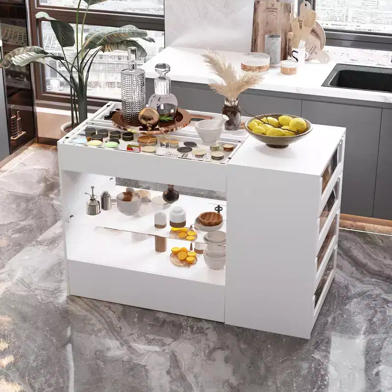 Glass-Top Dressing Island with Ample Storage — White Closet Organizer