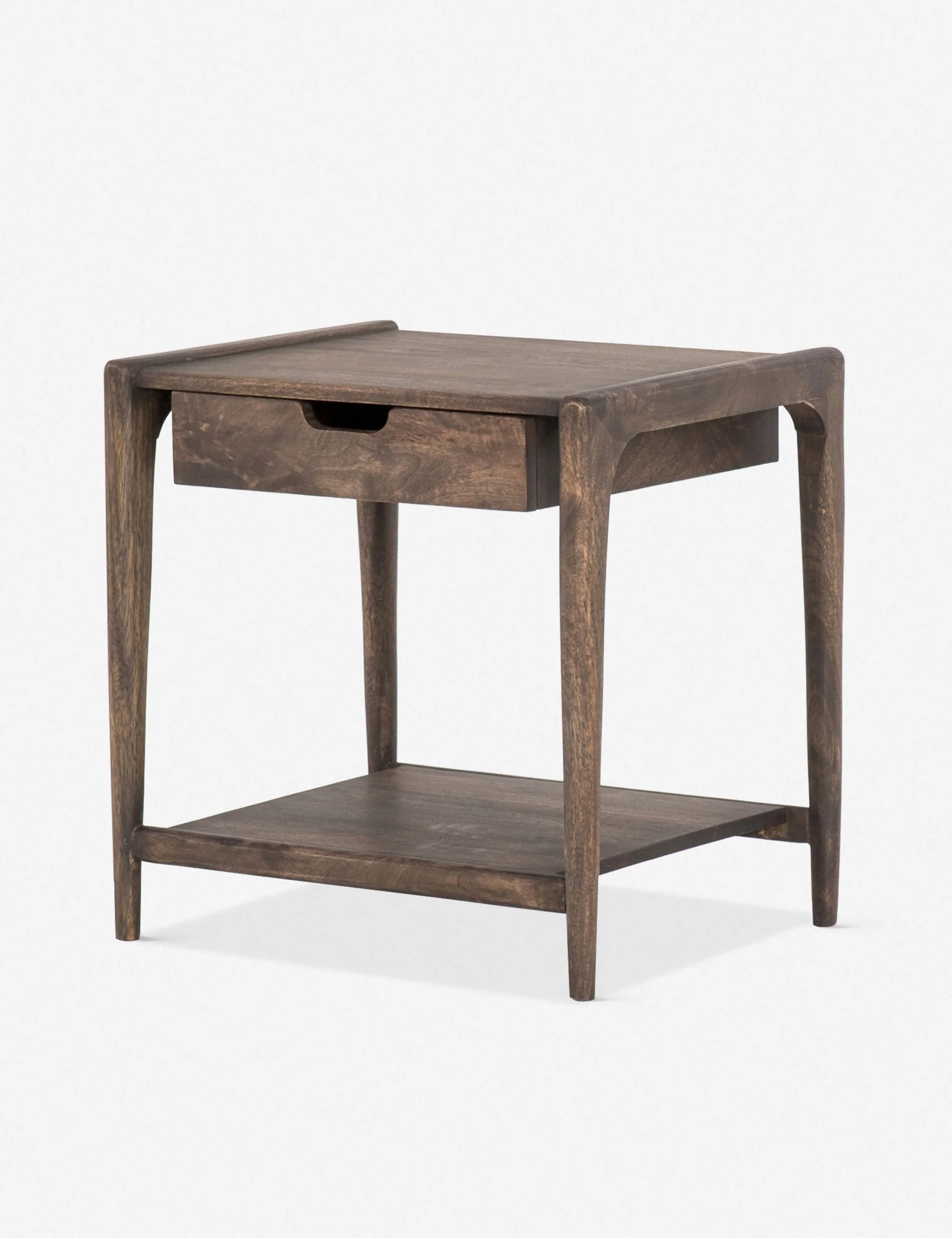 Nightstand Mixing mid-century and farmhouse style, this wooden end table features rounded edges and a float-like drawer for a softer take on