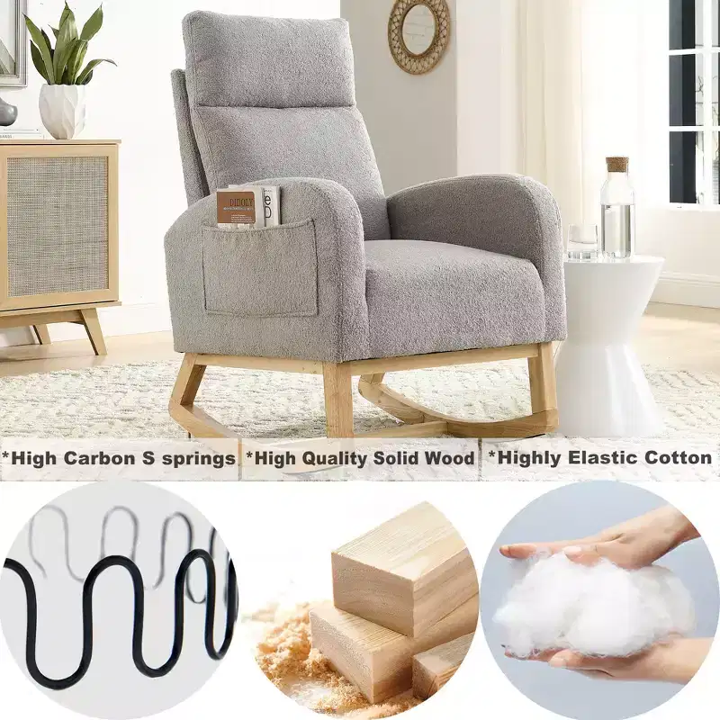 27.6W Accent Rocking Chair, Armchair with High Backrest & 2 Side Pockets, Nursery Glider Rocker - ModernLuxe