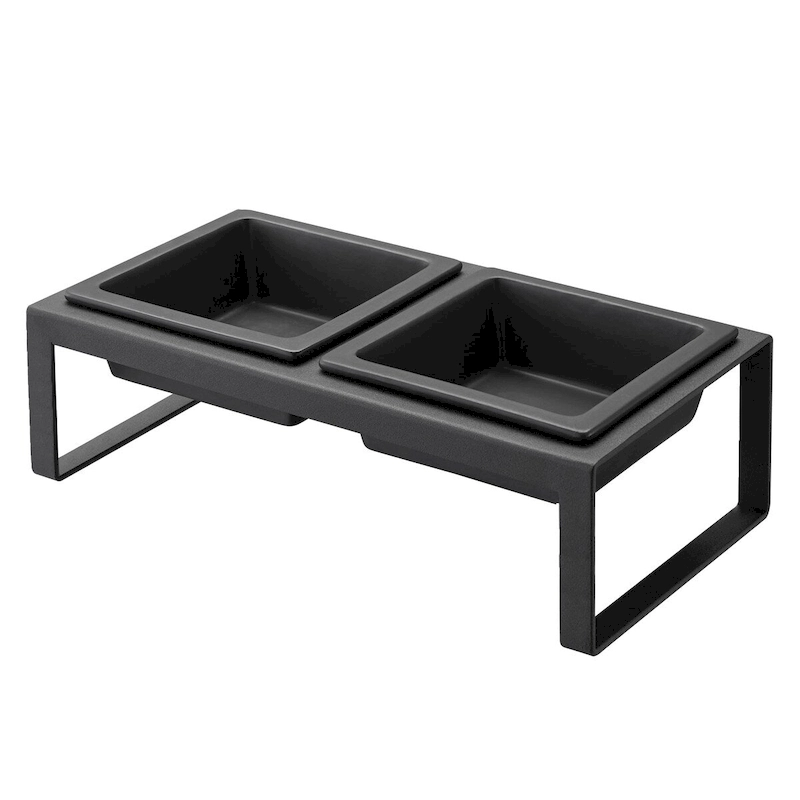 Yamazaki Home Pet Food Bowl - Two Styles, Steel and Ceramic, Tall, 1.25 cups, 300 milliliters per bowl