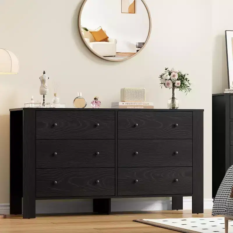 6-Drawer Double Dresser, Modern Wooden Storage Organizer for Bedroom & Nursery