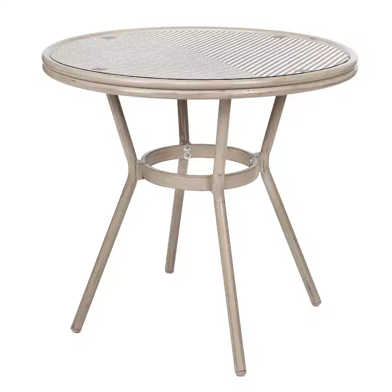 Merrick Lane Mael Bistro Style Table with Tempered Glass Top, Textilene, and Bamboo Finished Metal Frame for Indoor/Outdoor Use